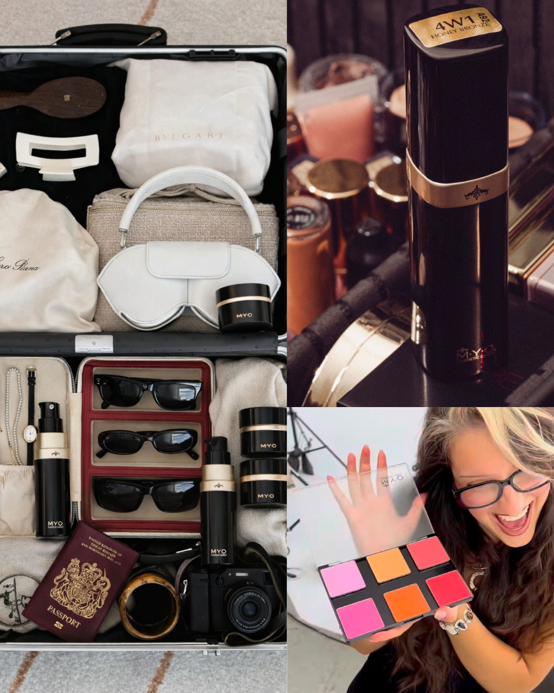 a visual of the luxury travel containerrs and how makeup artists use them to condense their travel makeup kits 